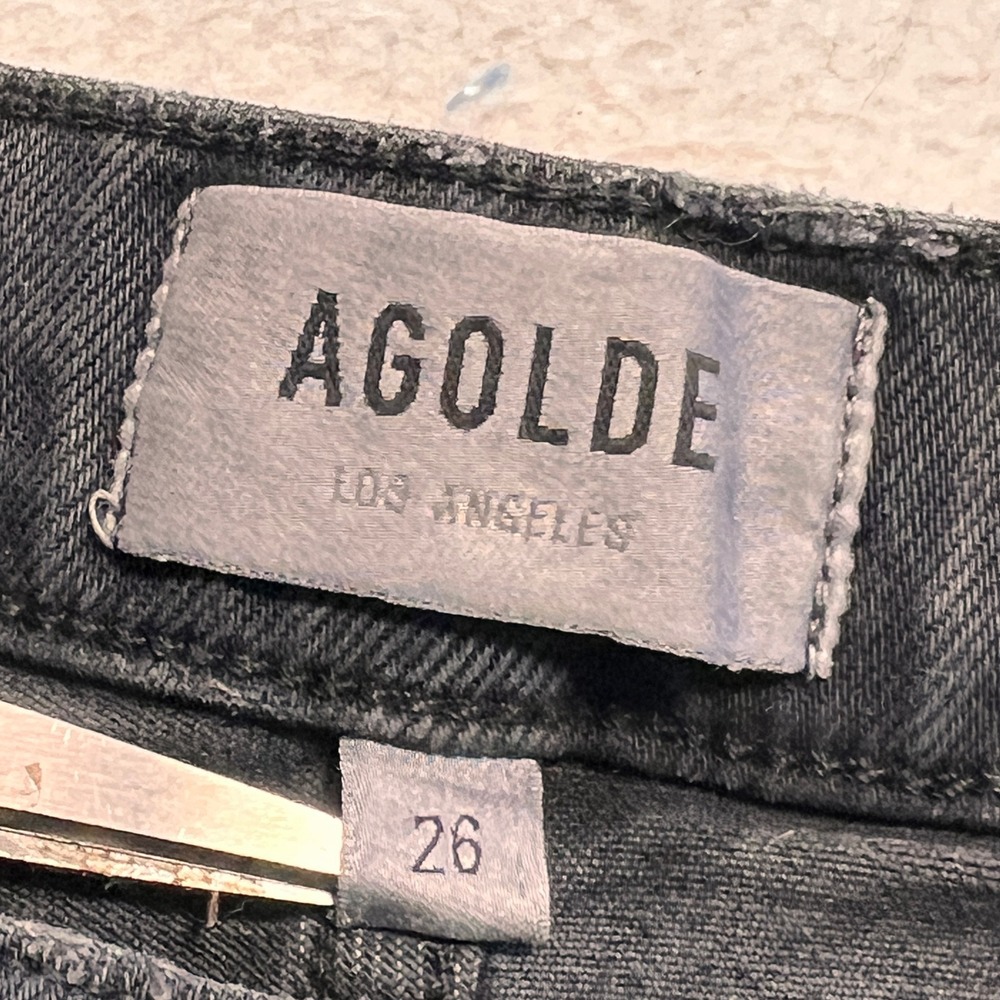 Agolde Toni Slim Straight Jeans Womens 26 Black High Rise Raw Hem Organic Cotton - Picture 4 of 11